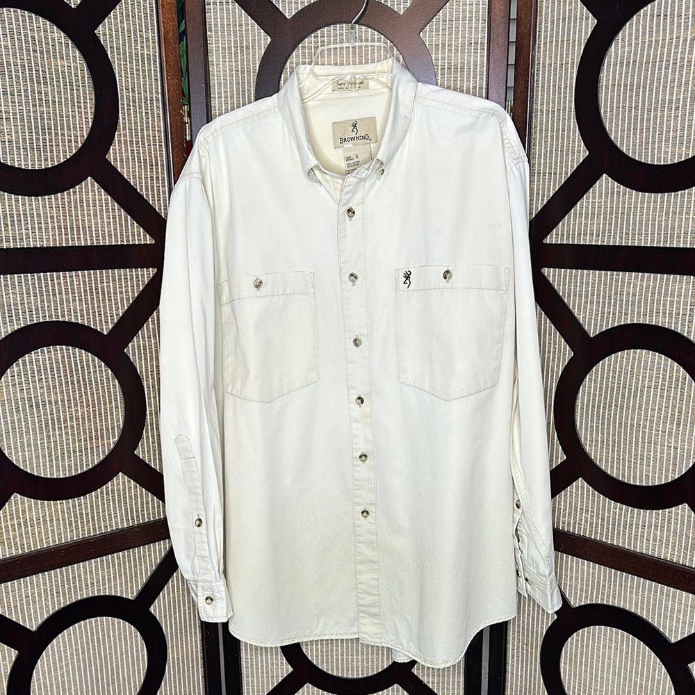 Browning Men's Beige Heavy Cotton Button Up Long Sleeve Pocket Shirt Size XL